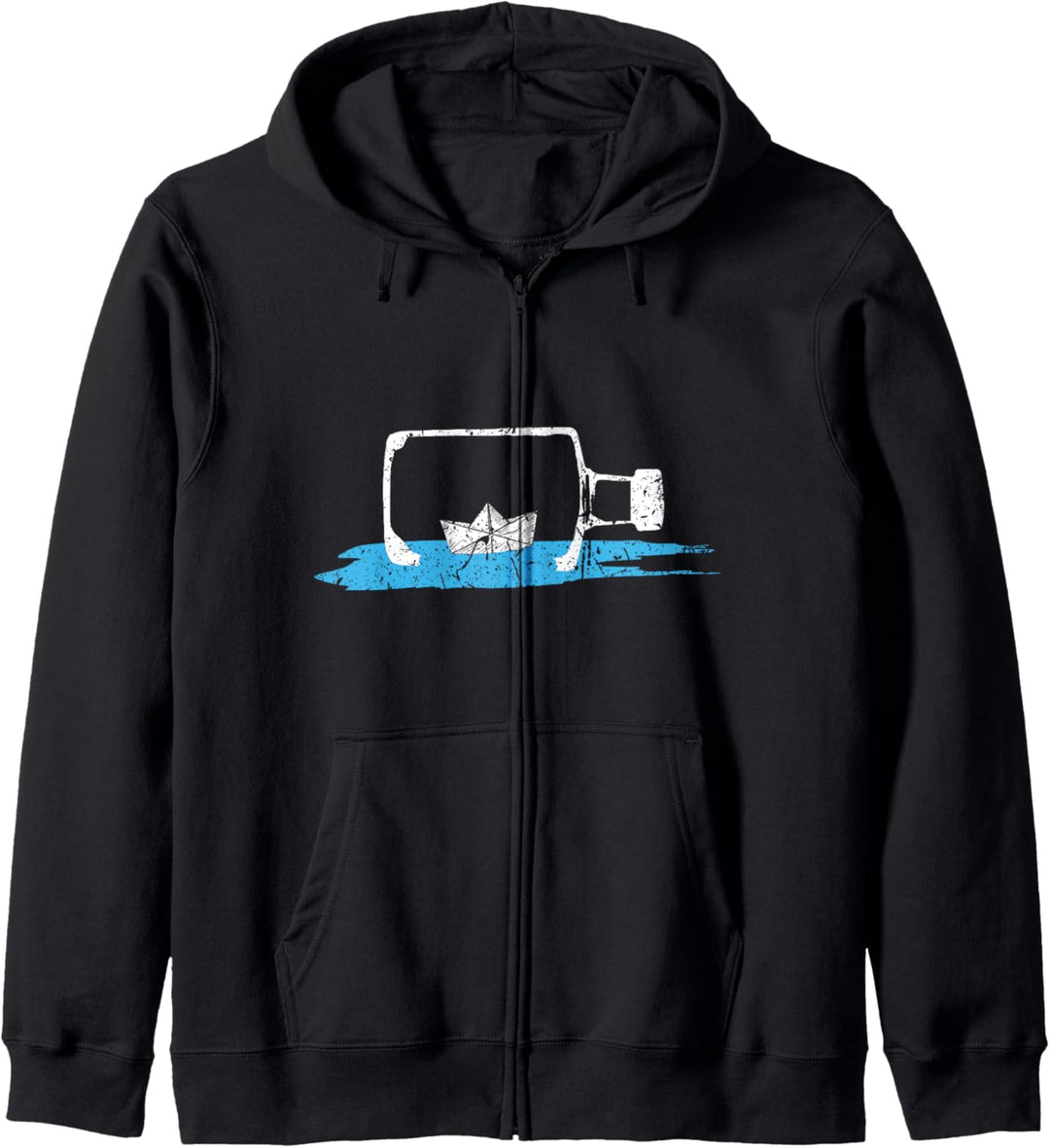 Papierschiff in Flasche Flaschenpost Meer Kapuzenjacke