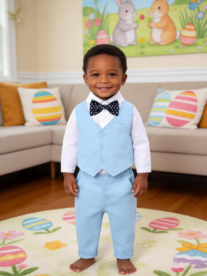 mintgreen Baby Anzug Junge, 3 Stück Formelles Outfit Taufanzug Gentleman Smoking Shirt & Weste + Hos
