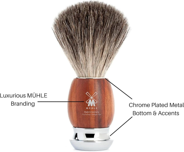 MÜHLE Vivo Rasierpinsel - Rasurpinsel aus reinem Dachshaar - Griff aus edlem Pflaumenholz und Metall