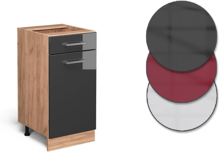 Vicco Küchenunterschrank R-Line, Anthrazit Hochglanz/Goldkraft Eiche, 40 cm ohne Arbeitsplatte Anthr
