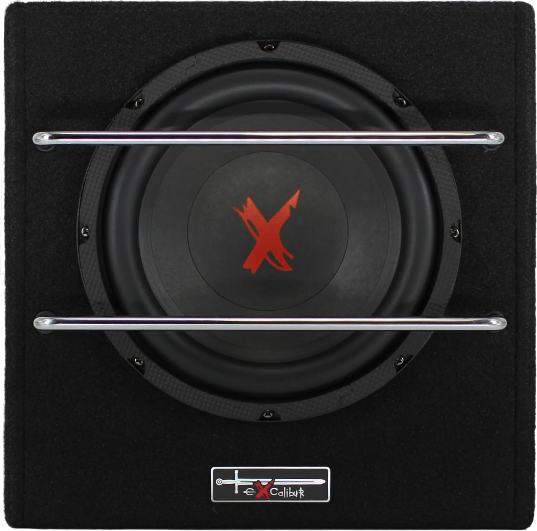 Excalibur X801BA, 8 Zoll Aktiver Auto Subwoofer, Integrierter Verstärker, Untersitz-Bassbox mit Clas