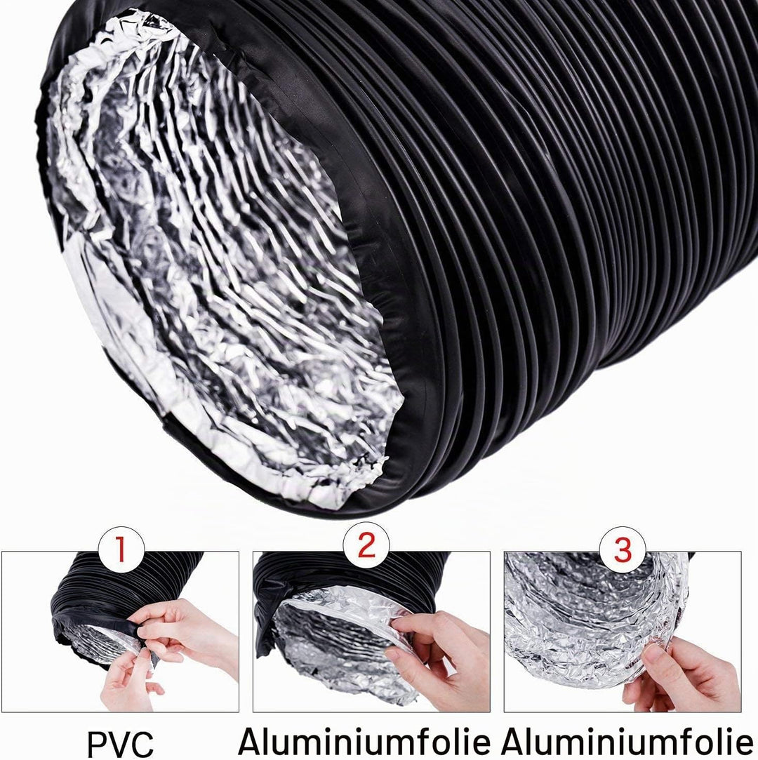 Aluflexschlauch PVC Lüftungsschlauch 10m (125mm) Schwarz - Flexibel, Hohe Druckfestigkeit, Für Lüftu