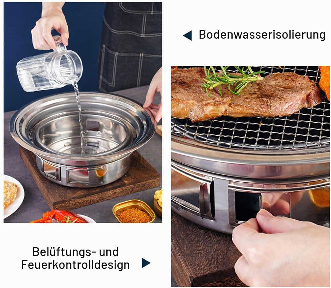 Thai Korean BBQ Grill Pfanne, 2 in 1 Sogar Heizung Heisstopf Grill Holzkohlewanne Eisen Grillschale