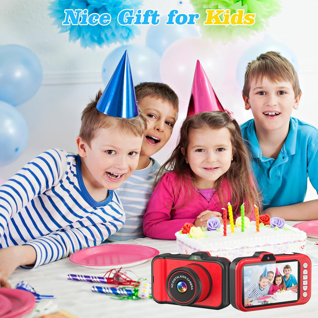 Kinderkamera mit 3,5" Grossem Display, 360° Drehbarem Zoomobjektiv, LED-Blitz & 32GB Karte Kinder vo