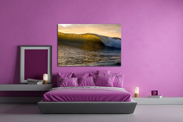 deyoli grosse Welle am Ufer Format: 100x70 als Leinwand, Motiv fertig gerahmt auf Echtholzrahmen, Ho