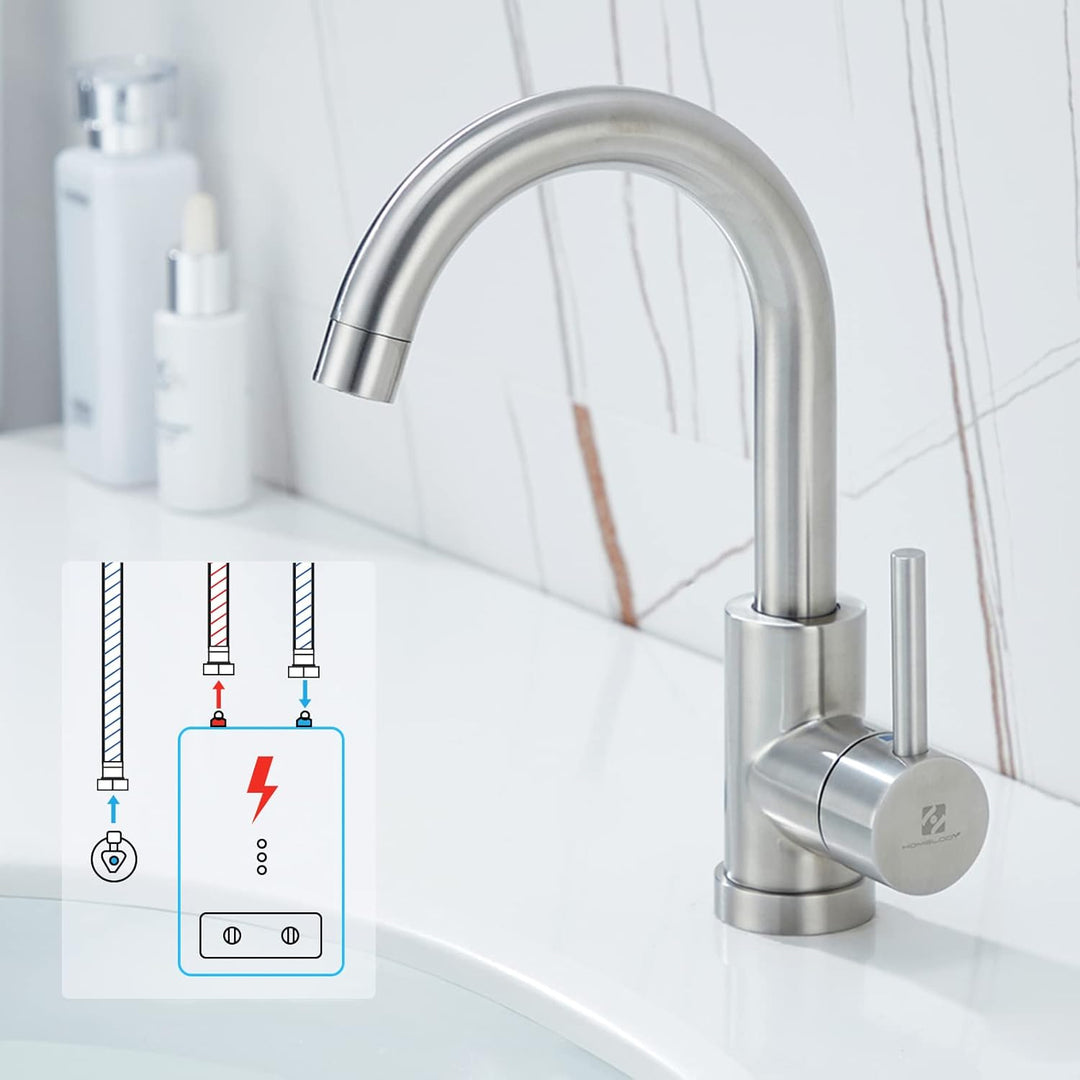 HOMELODY Niederdruck Wasserhahn Bad/Küche 360° Drehbar Badarmatur Küchenwasserhahn Einhebelmischer W