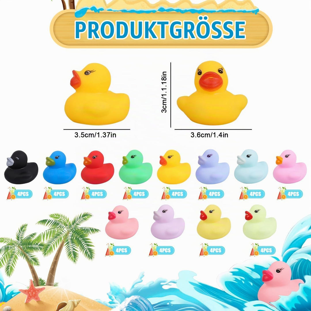 48 Stück Quietscheente, Bunt Gummiente, Klein Badeenten, Badespielzeug für Kinder, Quietschente, Rub