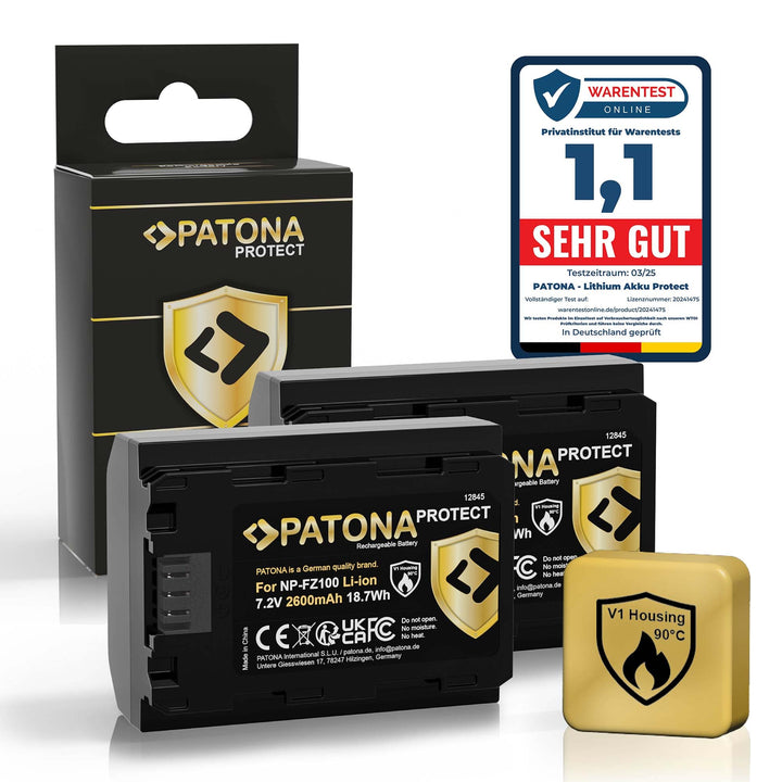 PATONA Protect NP-FZ100 Kamera-Akku 2X (2400 mAh) mit V1 Gehäuse 2x NP-FZ100 Protect, 2x NP-FZ100 Pr