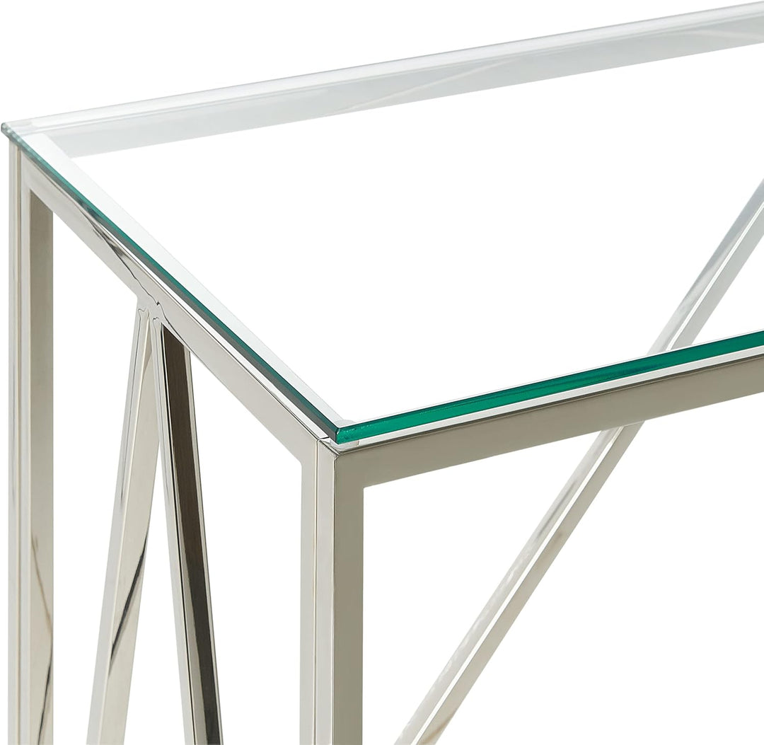 Schmaler Konsolentisch rechteckig transparent Metallgestell silber Glamour Weso