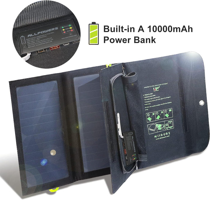 ALLPOWERS 5V 21W Solar Panel, Tragbares Solarladegerät, 3 USB-Ausgangs & 2 USB-Eingangs Wasserdichte
