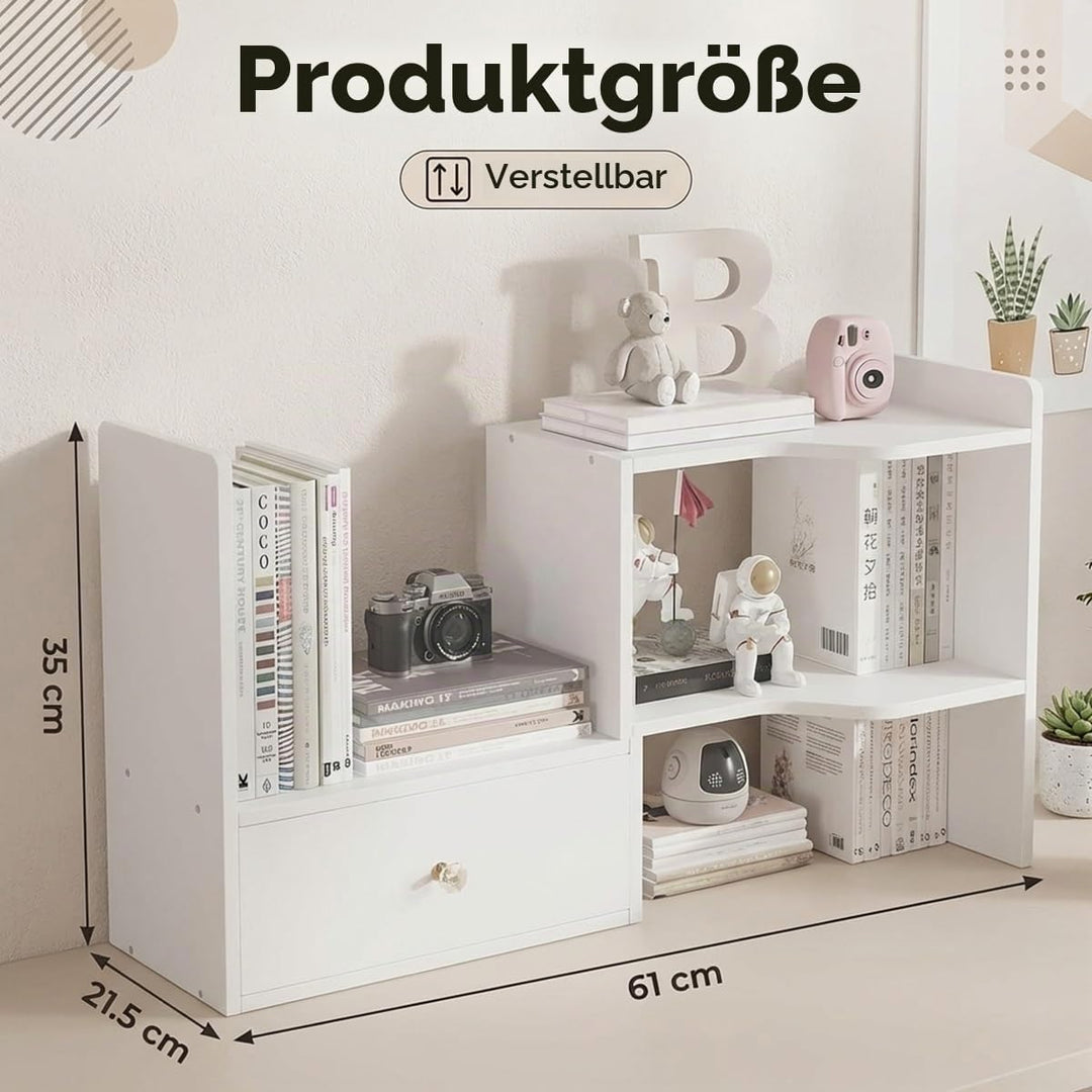 Erweiterbares Schreibtisch Bücherregal mit Tür Tischregal Schreibtisch Aufsatzregal 61x35x21,5cm Sta