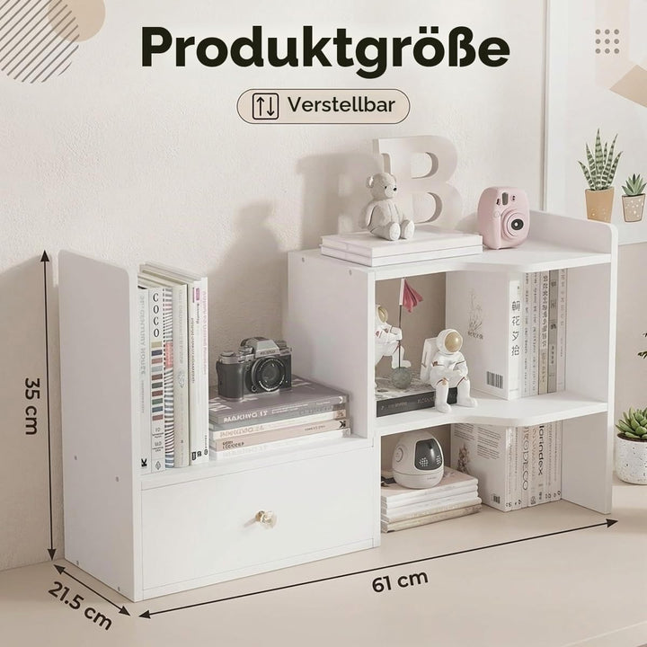 Erweiterbares Schreibtisch Bücherregal mit Tür Tischregal Schreibtisch Aufsatzregal 61x35x21,5cm Sta