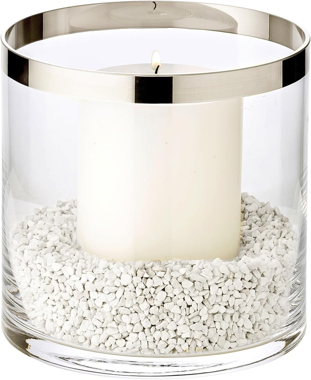 EDZARD Windlicht Molly, Kerzenglas aus mundgeblasenem Kristallglas mit Platinrand, Höhe 15 cm, Durch