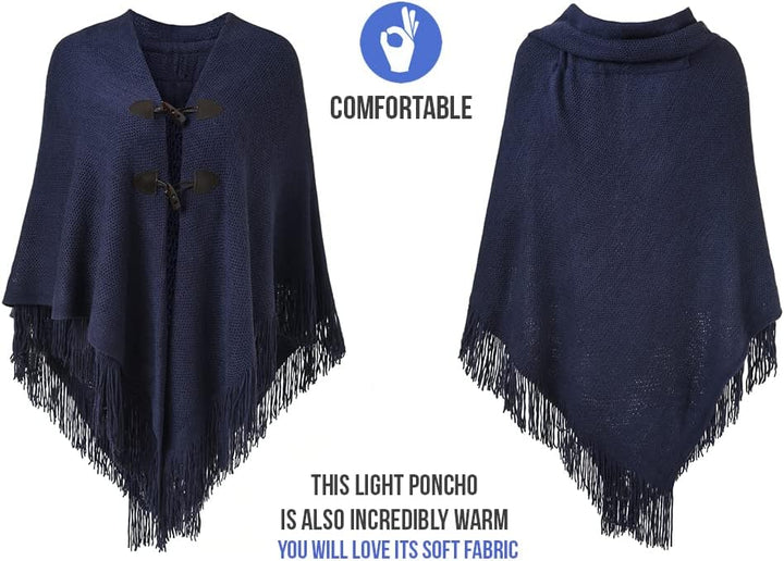 Ferand Damen Poncho Locker sitzender Cape Schal mit offener Vorderseite für Herbst und Winter Marine