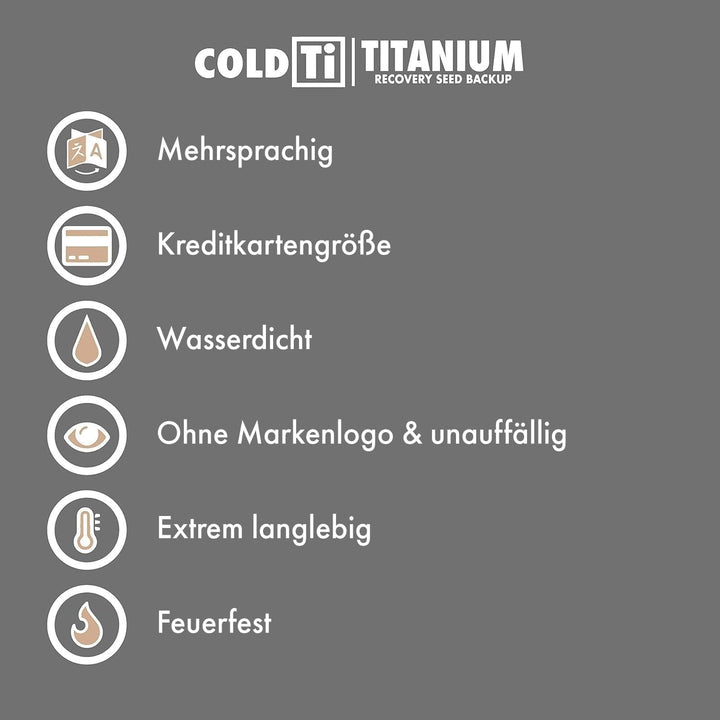 ColdTi Titan Seed Phrase Platte für Ethereum und Bitcoin – Sicheres Seed Speicher Metall für 12 oder