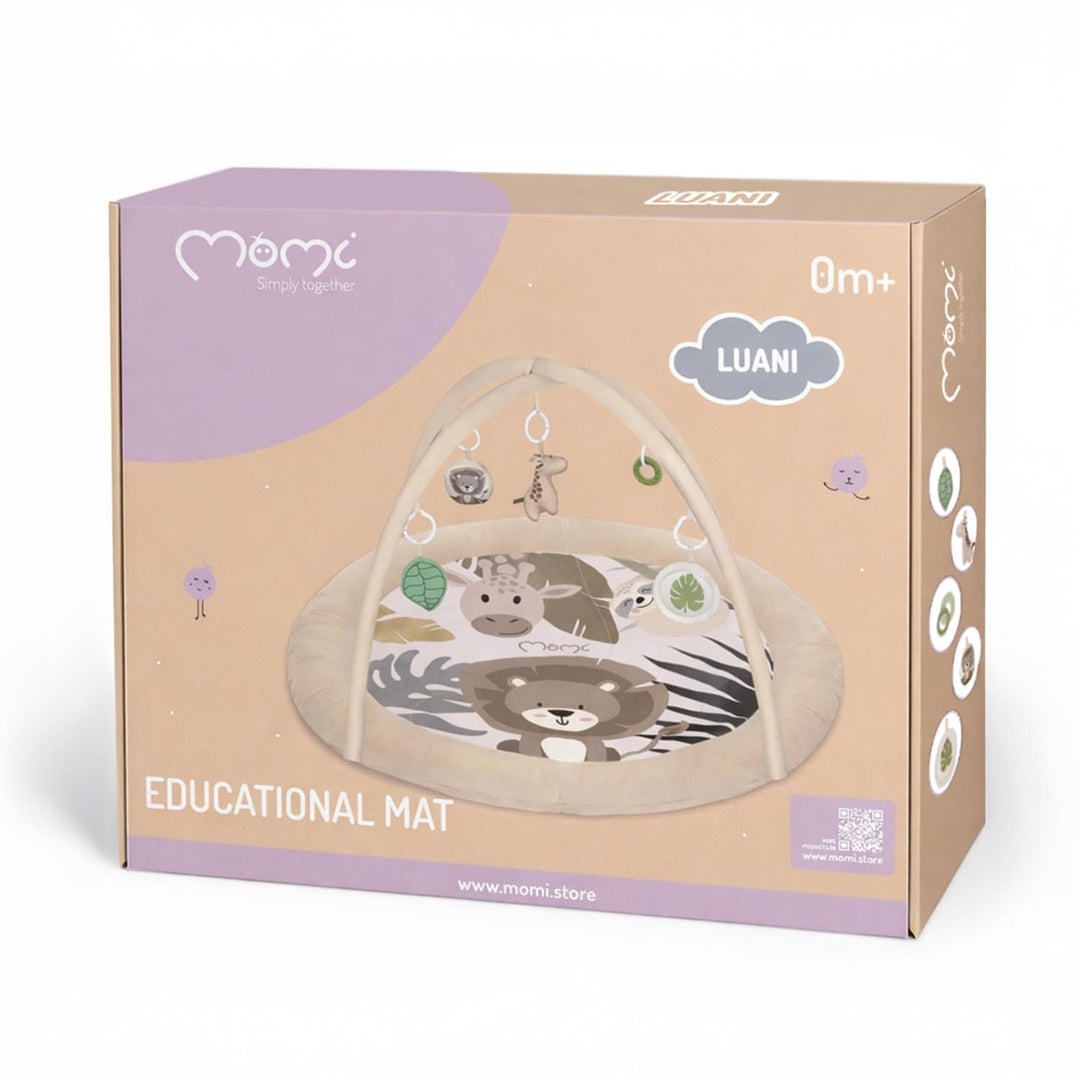 MoMi LUANI Spielset – Spielbogen mit Krabbeldecke, Ø 72 cm innen, mit 10 cm Umrandung, 6 Spielzeuge