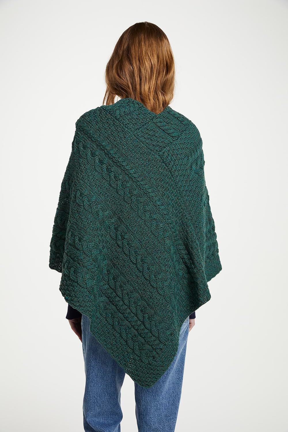 Irischer Aran Poncho Strickponcho Umhang Wollponcho aus 100% Merinowolle für Damen Einheitsgrösse Co