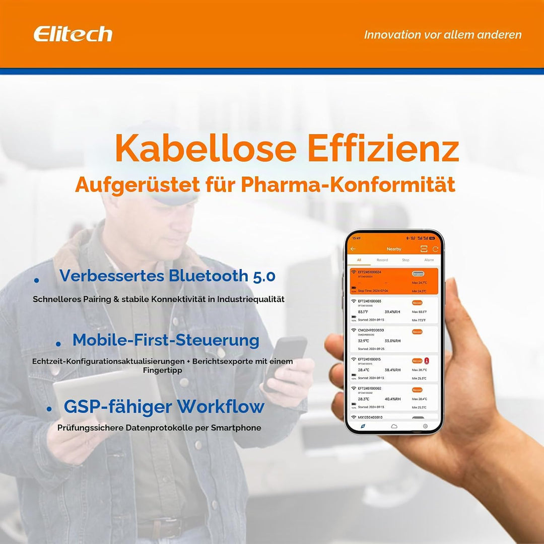 Elitech Temperatur Datenlogger, 16000 Punkte, Daten Aufzeichnungen und Export, Hohe Genauigkeit Sens