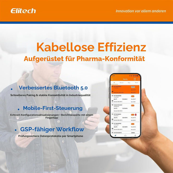 Elitech Temperatur Datenlogger, 16000 Punkte, Daten Aufzeichnungen und Export, Hohe Genauigkeit Sens