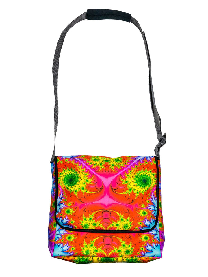 PSYWORK Schwarzlicht Umhänge Tragetasche Neon Fractal Wonderland Red Neon UV-aktiv wasserabweisend