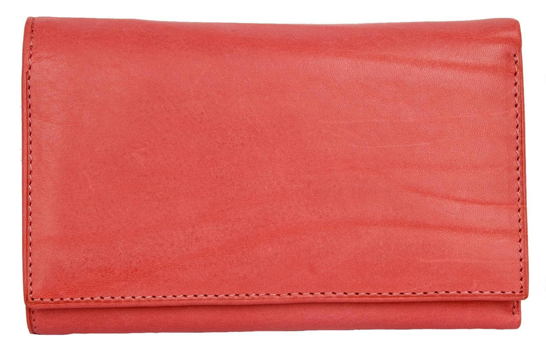 Damen Leuchtend-Rosa-Orange Leder Portemonnaie - Brieftasche