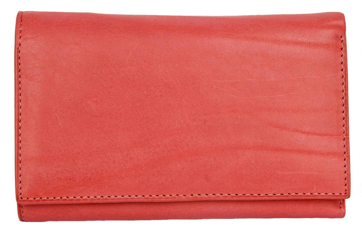 Damen Leuchtend-Rosa-Orange Leder Portemonnaie - Brieftasche