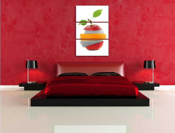 Pixxprint Früchte Mix Apfel Orange Limette als Leinwandbild/Grösse: 3 Teilig (120x80) cm/Wandbild/Ku