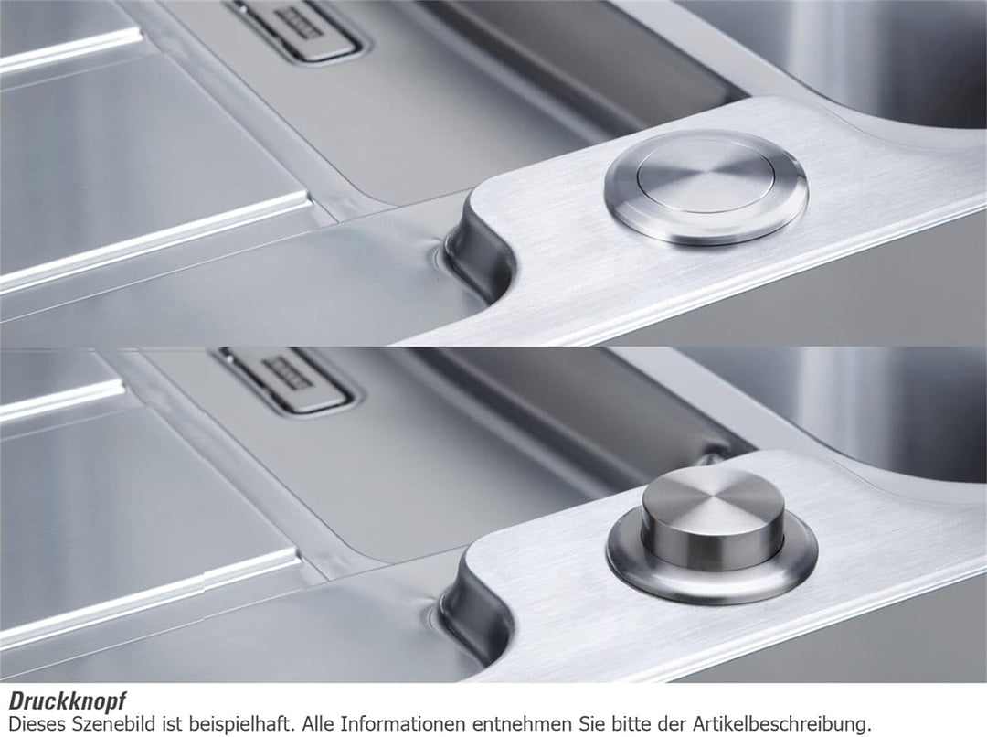 HDX 214 860x510mm, reversibel, Edelstahl gebuerstet, 3 1/2' Integral,mit Druckknopfventil, mit verde