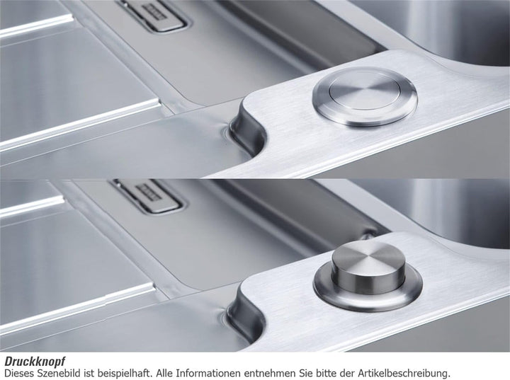 HDX 214 860x510mm, reversibel, Edelstahl gebuerstet, 3 1/2' Integral,mit Druckknopfventil, mit verde
