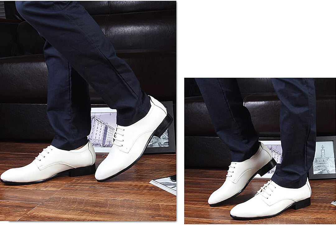 ANUFER Herren Echtes Leder Kleider Schuhe Formell Geschäft Derby Schnürsenkel 48.5 EU Weiss, 48.5 EU