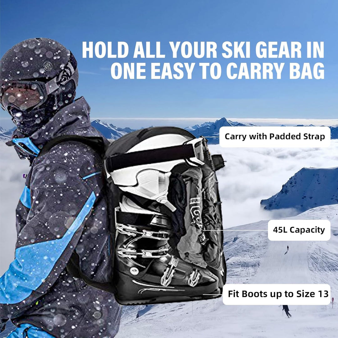 AUMTISC Skischuhtaschen mit Helmfach und Rucksackgurten, Skirucksack Skischuhrucksack mit Helmtasche