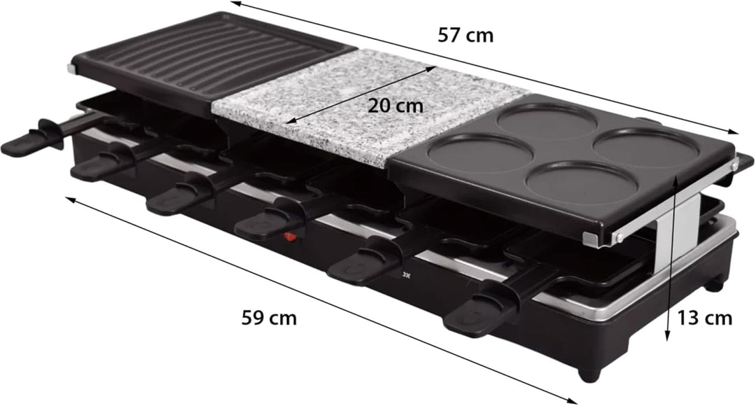Syntrox Raclette Grill 12 Personen, 1350W Multifunktion 4-in-1 mit Heisser Stein Grillplatte Pancake
