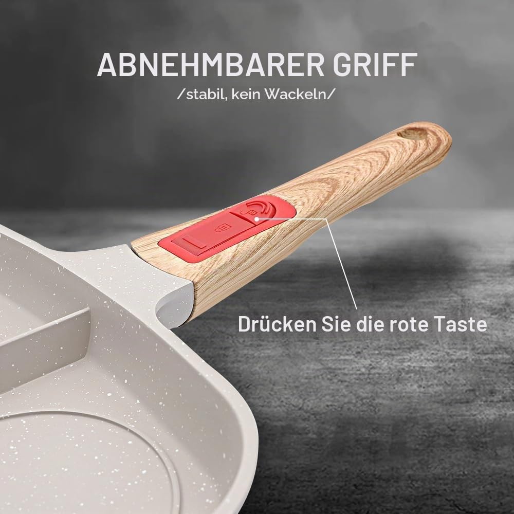 Bobikuke Multi Grillpfanne mit Deckel und Abnehmbarer Griff, Steakpfanne Induktion 3 in 1 - Weiss We