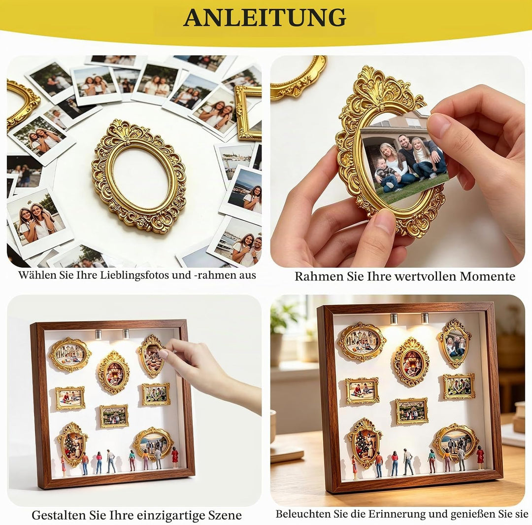 DIY Mini Museum Silhouette Box Kit,8 Frames,8 Figures, 2 Lights,1Klebeband