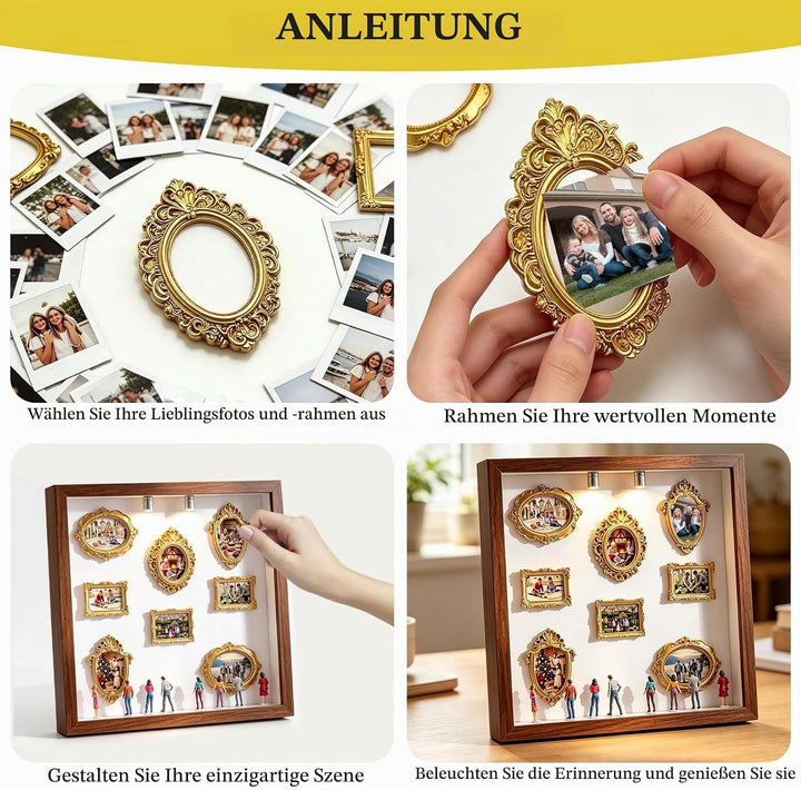 DIY Mini Museum Silhouette Box Kit,8 Frames,8 Figures, 2 Lights,1Klebeband