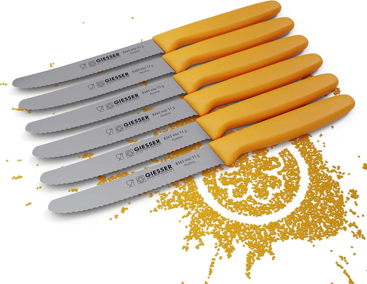 Giesser seit 1776 - Made in Germany - Tomatenmesser 6er Set orange, Klinge 11 cm, rutschfest, kleine