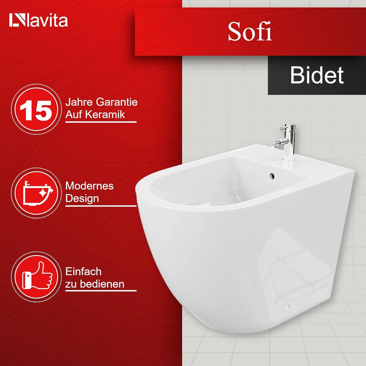 LAVITA Universal Stehbidet Sofi mit Hahnloch und Überlaufschutz aus Keramik Sitzwaschbecken zur Mont