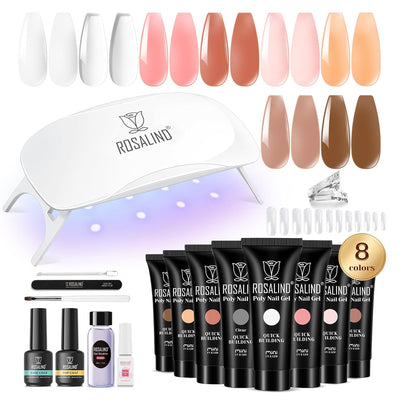 ROSALIND Gelnägel Starterset 8 Farben , Poly Nail Gel Set mit UV Lampe, Base Top Coat und Maniküre-W