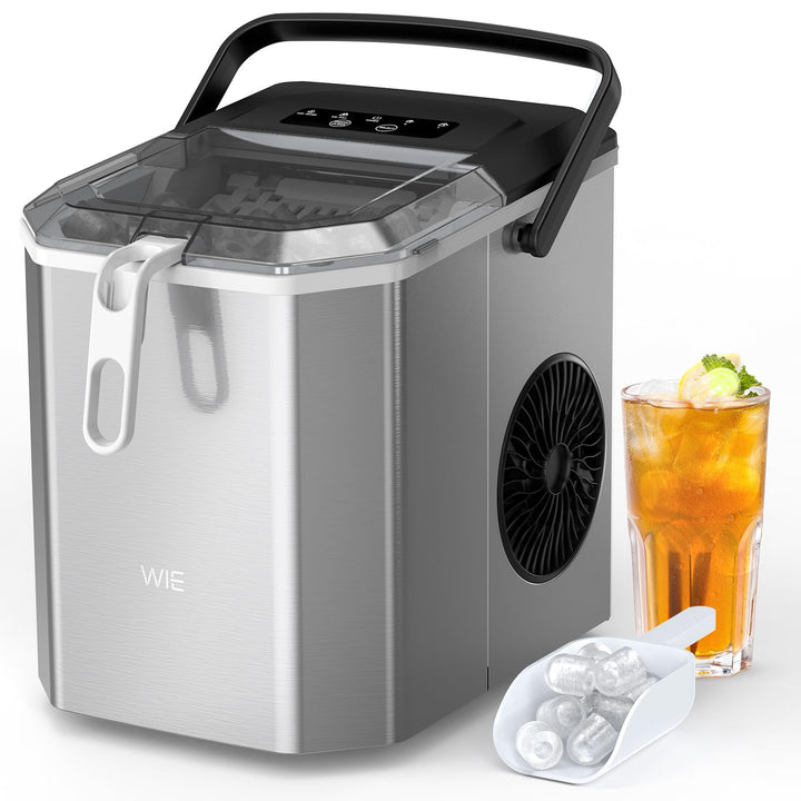 WIE Eiswürfelmaschine 1.3L/12KG Eiswürfelmaschinen Kleine mit Schaufel Wassertank 9 Würfel in 6 Minu