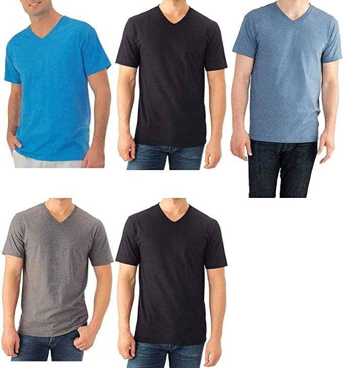 Fruit of the Loom Herren T-Shirt mit V-Ausschnitt (5er Pack), Schwarz, Mittel
