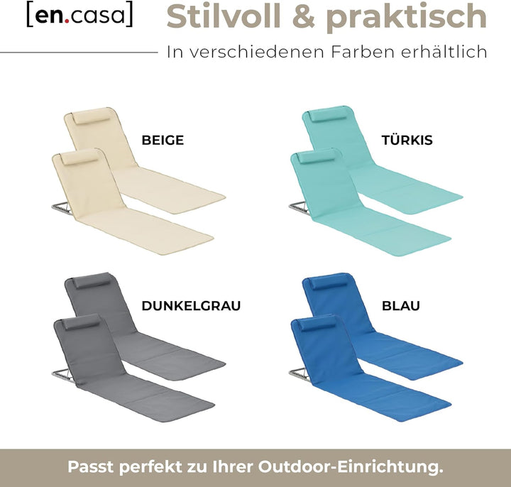 [en.casa] Strandmatte Donostia 2er Set Sonnenmatte klappbar Beige Strandliege mit Verstellbarer Rück