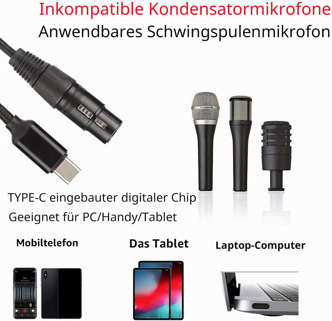 XLR auf USB C, USB-C-Mikrofonkabel, XLR-Buchse auf USB-C-Mikrofon-Audioadapter, USB-C-Mikrofonkabel(
