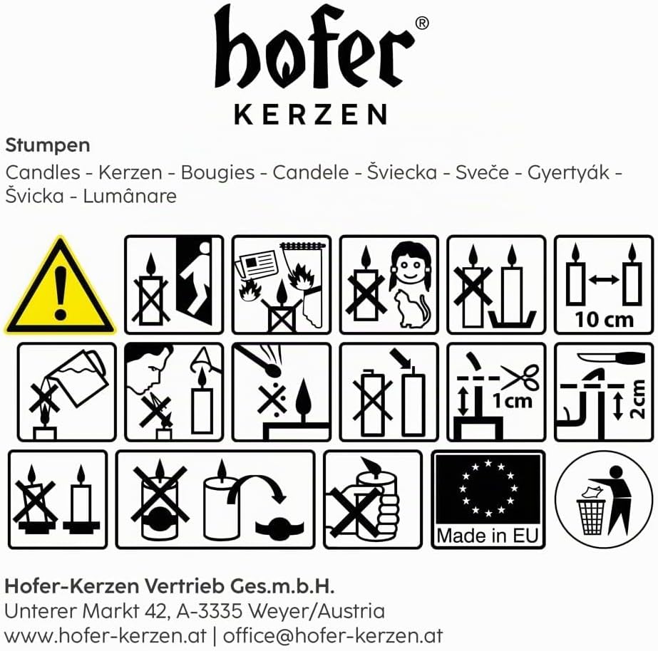 Hofer Stumpenkerzen Säulenkerzen, 6 Stück Set, Lange Brenndauer ca. 30 Stunden, Durchmesser 6 cm, Hö