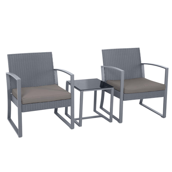 SVITA LOIS L Poly Rattan Sitzgruppe Gartenmöbel Metall-Garnitur Balkonmöbel Tisch Sessel (Grau/Grau)