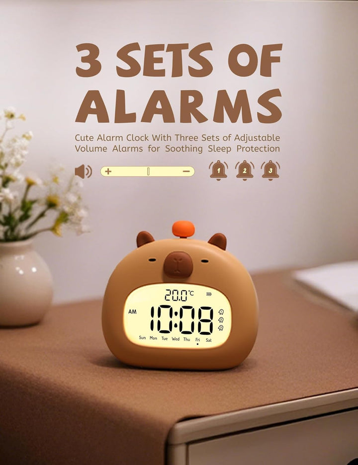 IHALO Capybara Wecker Digital, Wecker Kinder mit Nachtlicht, LED-Display, Ok to Wake 2 Alarme, Woche