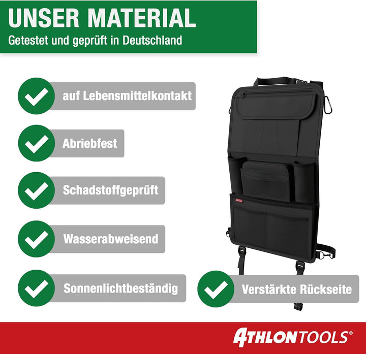 ATHLON TOOLS Der stabilste Autositz-Organizer - mit verstärkter Rückwand - Lebensmittelecht - mit in