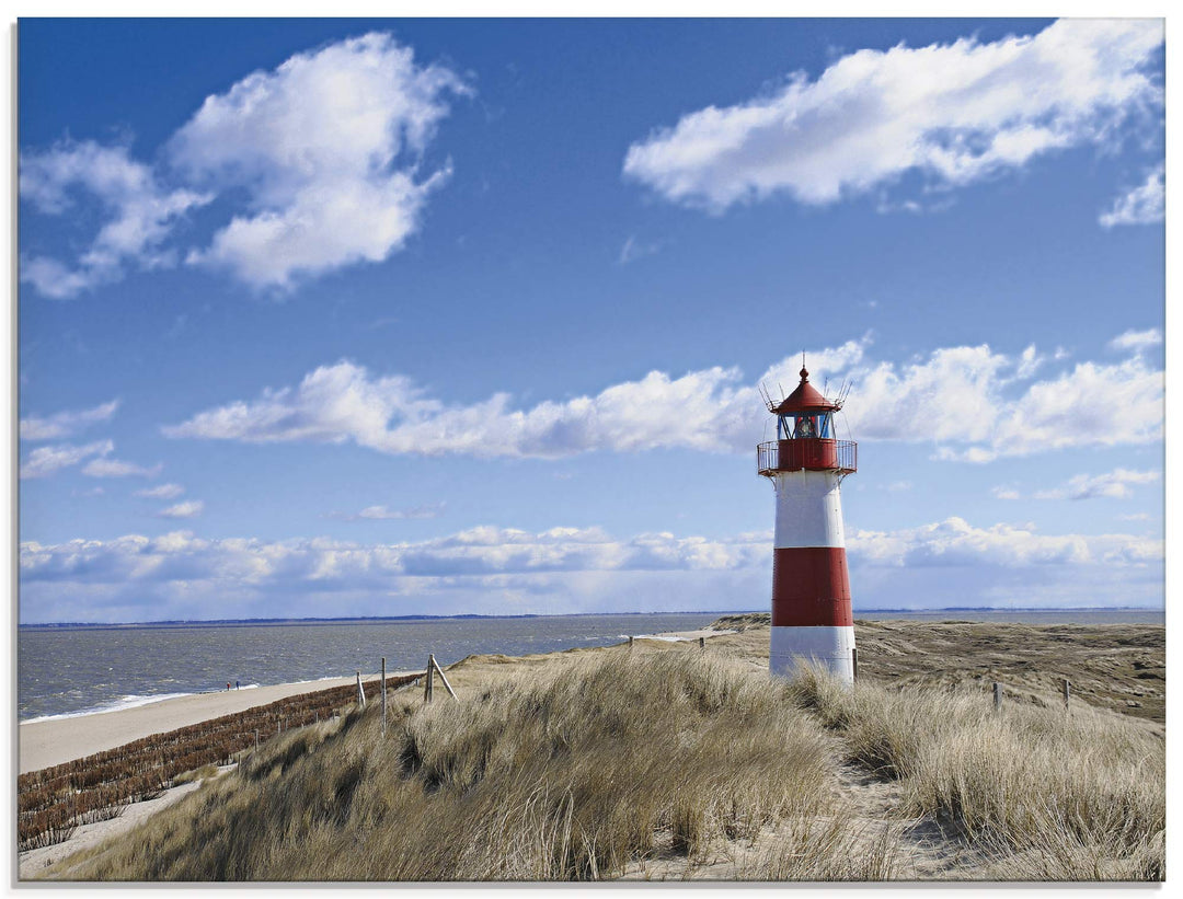 ARTland Glasbilder Wandbild Glas Bild einteilig 80x60 cm Querformat Strand Meer Nordsee Leuchtturm S