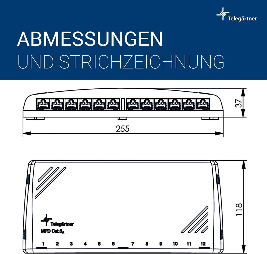 Telegaertner J02022A0053 12 Port Netzwerk-Patchpanel CAT 6a 1 HE