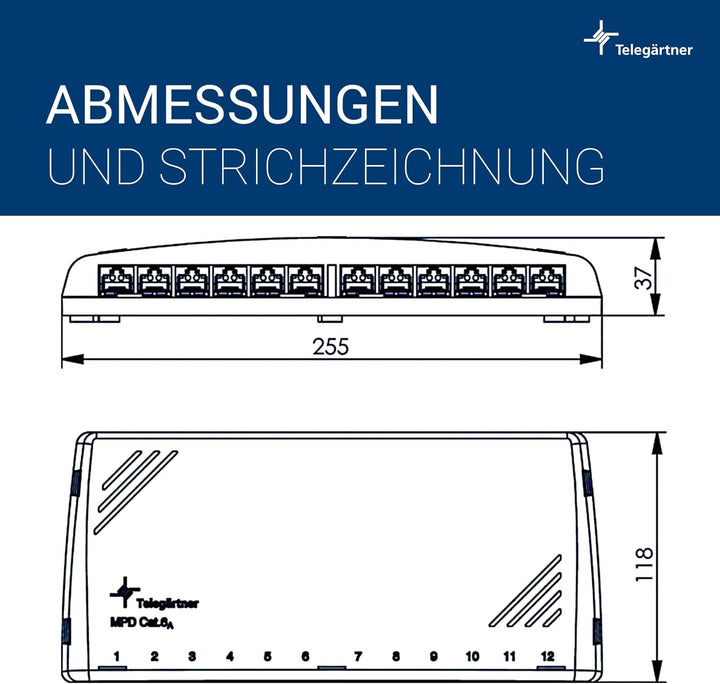 Telegaertner J02022A0053 12 Port Netzwerk-Patchpanel CAT 6a 1 HE