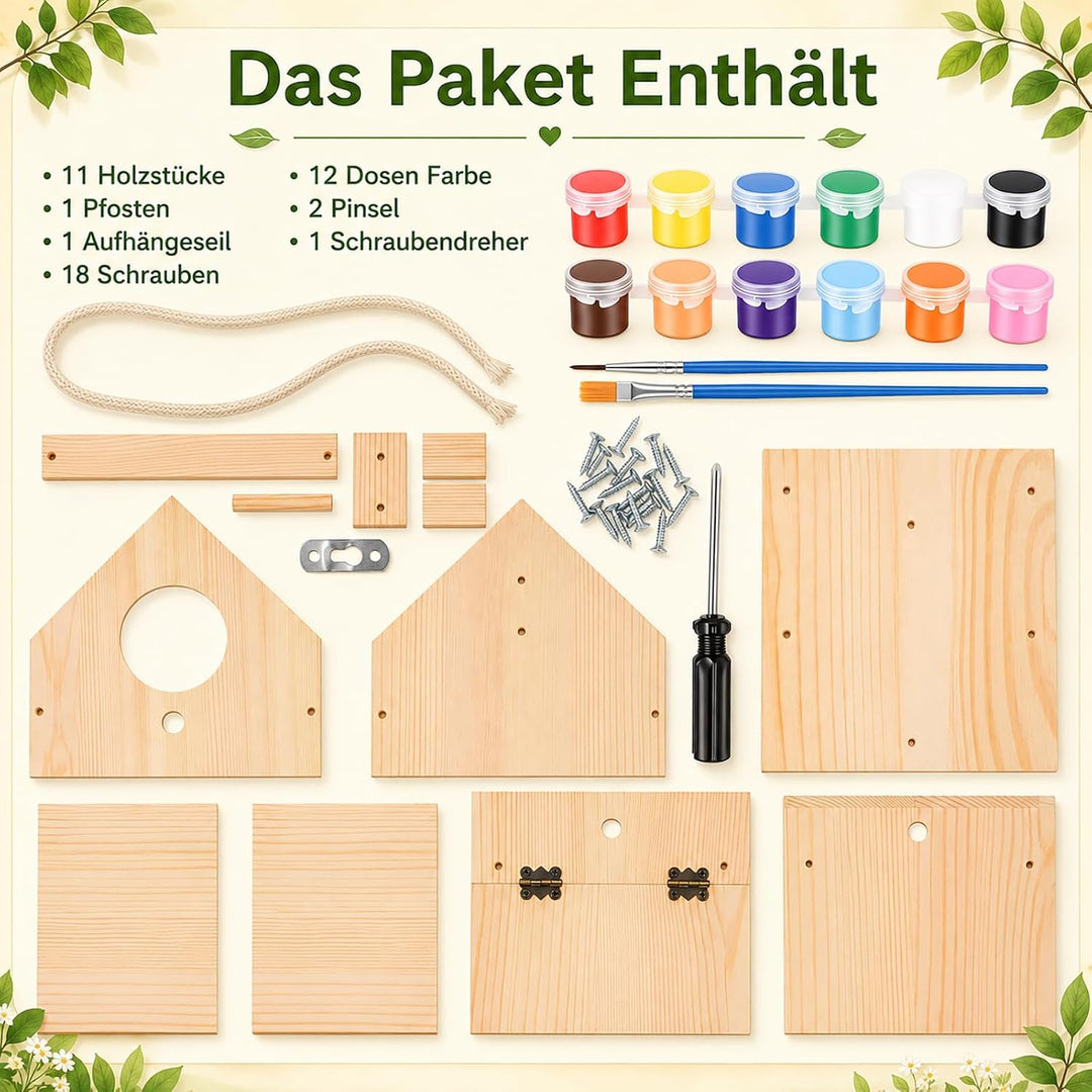 Vogelhaus Zum Bemalen - Vogelhaus Holz Bastelset (15.3×15.3×15.8cm)